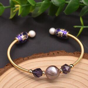 New  Cloisonne Solid Color Crystal Freshwater Pearl Plating Cuff